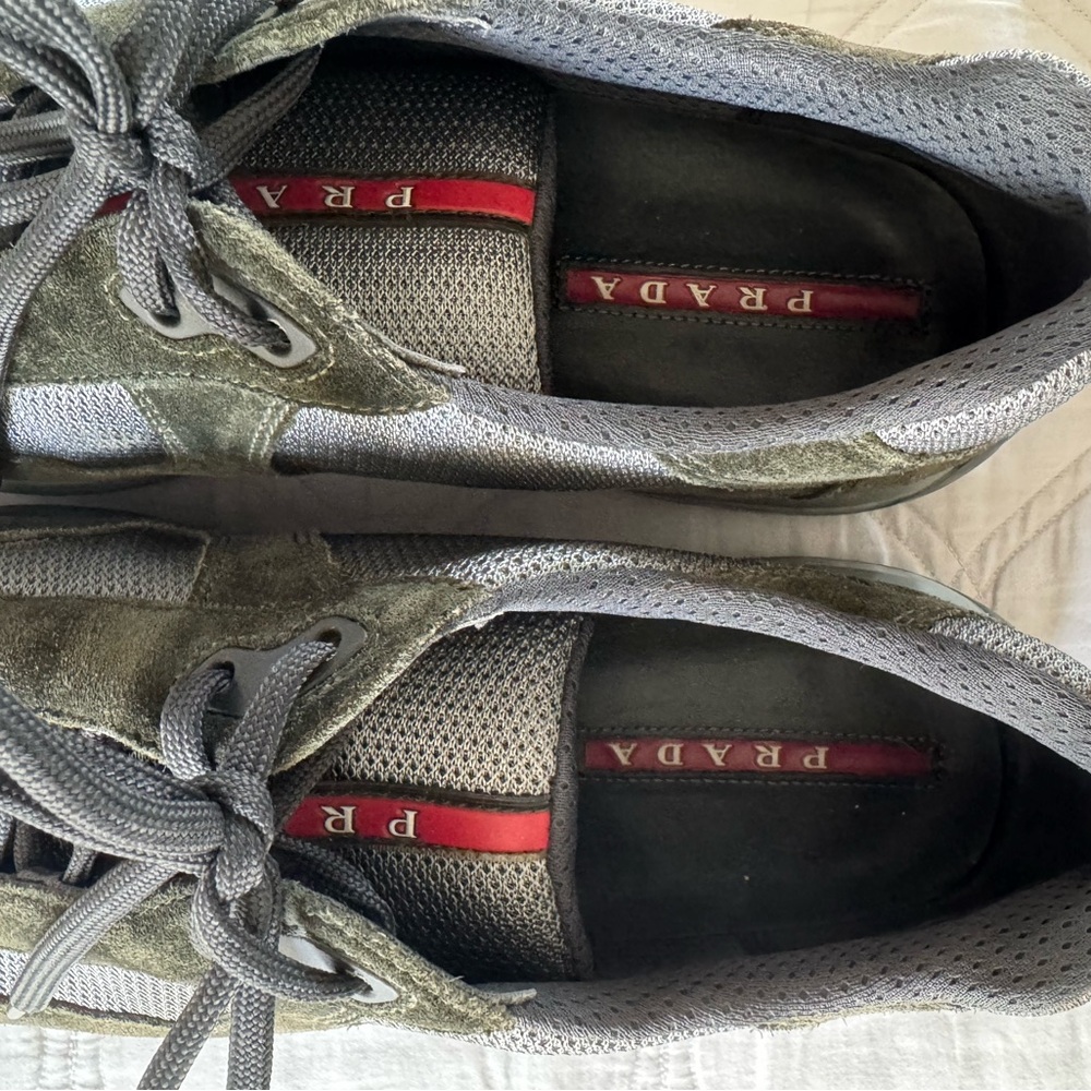 Prada Americas Cup PS0906 men’s suede Sage colored sneaker - Picture 5 of 11